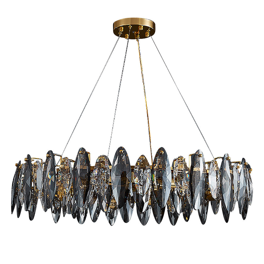 Gold Crystal Chandelier G9 Postmodern Round Linear 3-Colour 5 Configurations