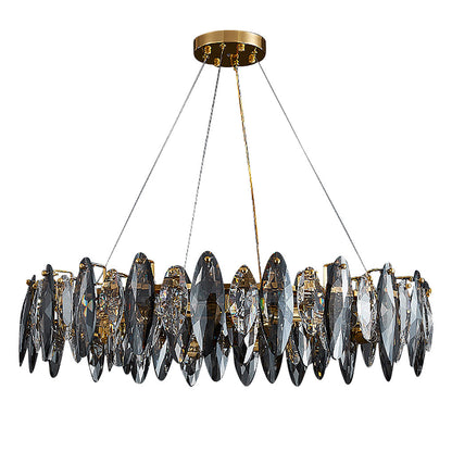 Gold Crystal Chandelier G9 Postmodern Round Linear 3-Colour 5 Configurations