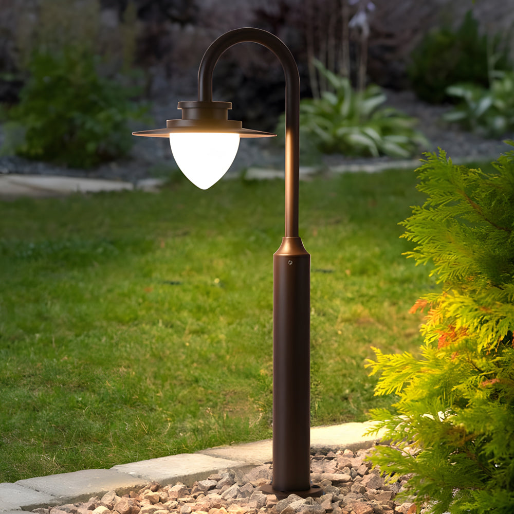 Modern Outdoor LED Lawn Post Light Arc Arm Die-Cast Aluminum COB 8W 23.6 Inch