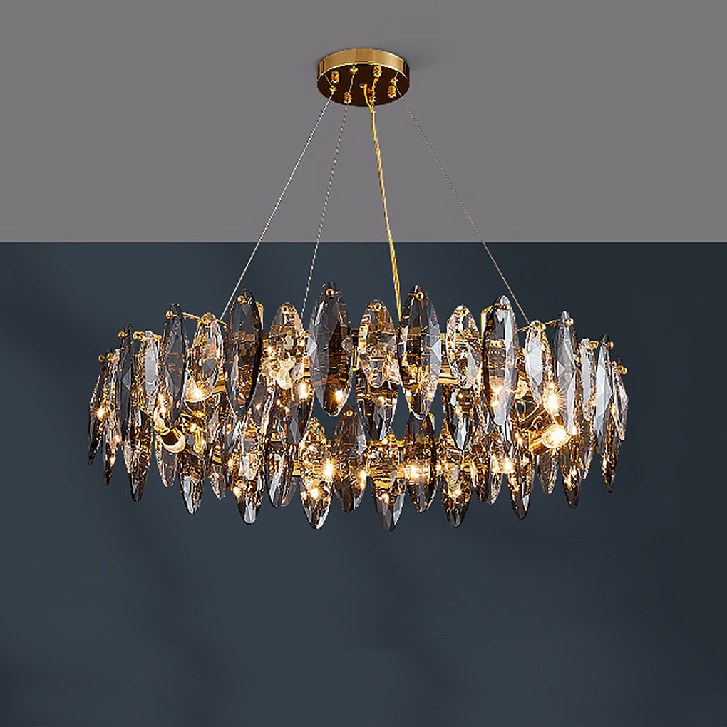 Gold Crystal Chandelier G9 Postmodern Round Linear 3-Colour 5 Configurations