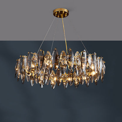 Gold Crystal Chandelier G9 Postmodern Round Linear 3-Colour 5 Configurations