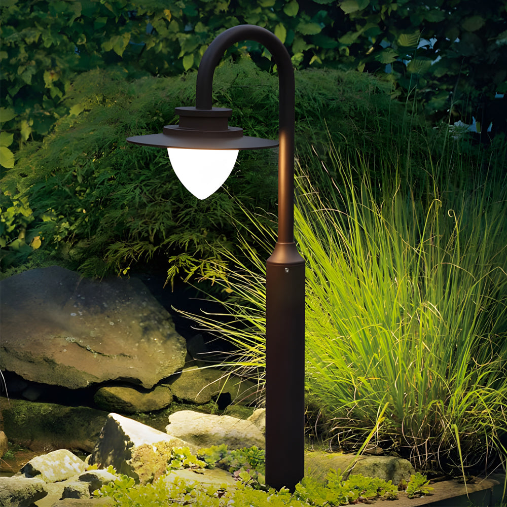 Modern Outdoor LED Lawn Post Light Arc Arm Die-Cast Aluminum COB 8W 23.6 Inch