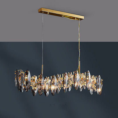 Gold Crystal Chandelier G9 Postmodern Round Linear 3-Colour 5 Configurations