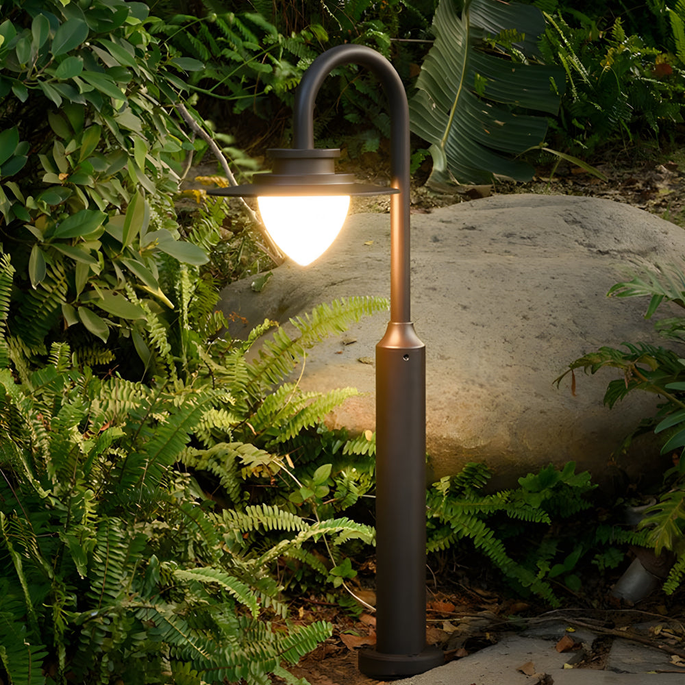 Modern Outdoor LED Lawn Post Light Arc Arm Die-Cast Aluminum COB 8W 23.6 Inch