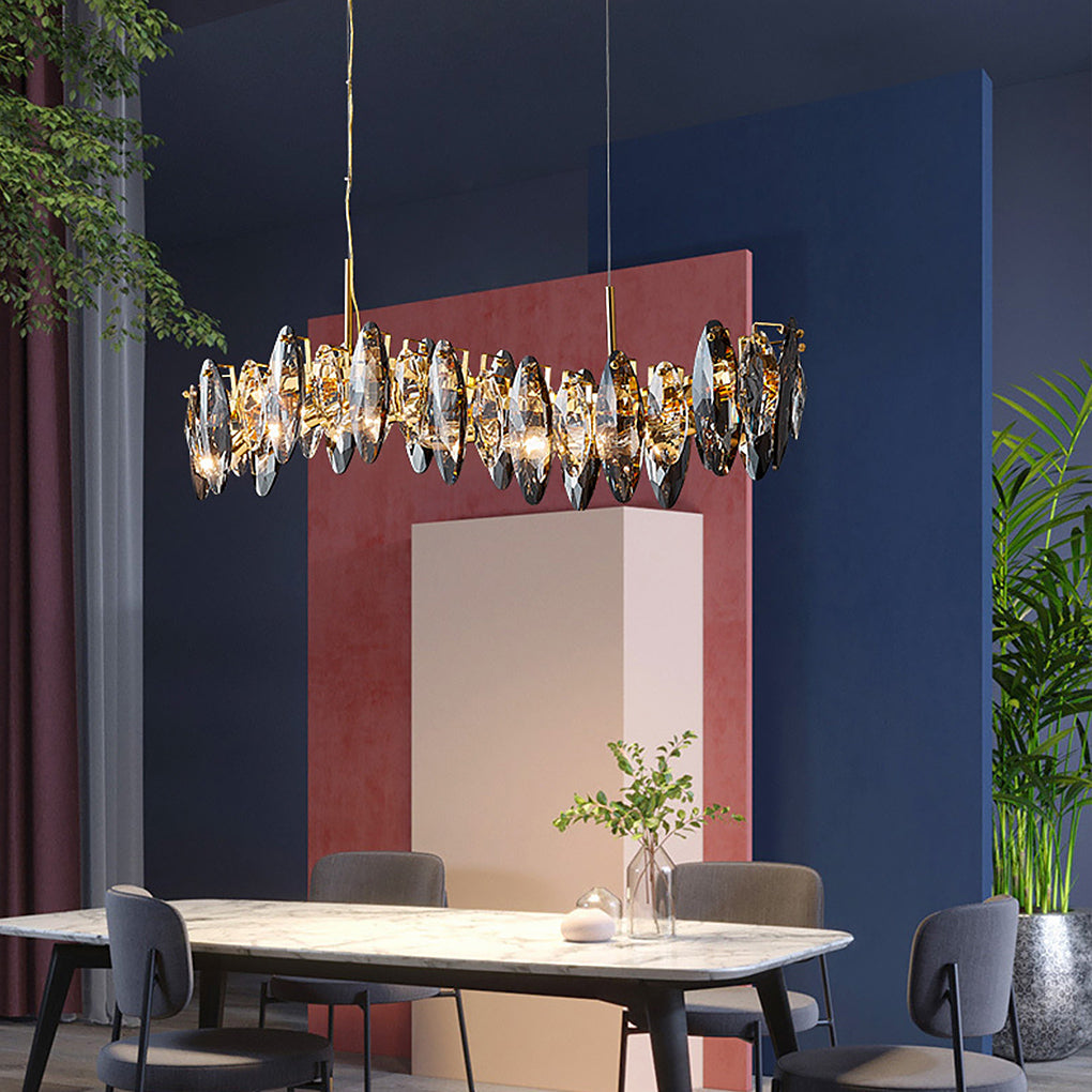 Gold Crystal Chandelier G9 Postmodern Round Linear 3-Colour 5 Configurations