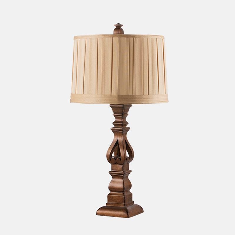 Antique Rustic Tower Resin Table Lamp Striped Linen Drum Shade E26 E27 Two Sizes