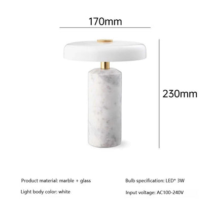 Modern Rechargeable LED Table Lamp Touch Dimmable Marble Base Blown Glass Shade Wireless Charger 3000K Denmark 8.27 Inch