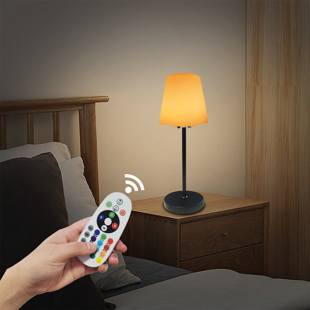 Solar Rechargeable LED Table Lamp Cordless IP65 Waterproof Dimmable Remote RGB Warm White Indoor Outdoor 18.11 Inch