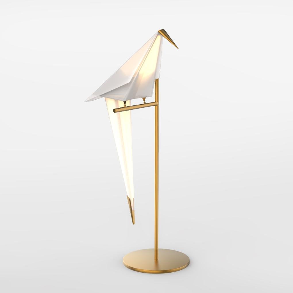 Origami Bird Table Lamp Swaying LED Brass Mid-Century Sculptural Accent 33 Inch Glowing Shade