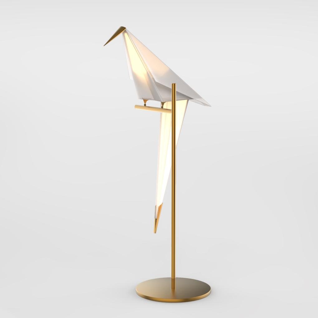 Origami Bird Table Lamp Swaying LED Brass Mid-Century Sculptural Accent 33 Inch Glowing Shade