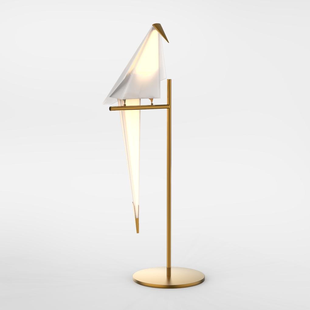 Origami Bird Table Lamp Swaying LED Brass Mid-Century Sculptural Accent 33 Inch Glowing Shade
