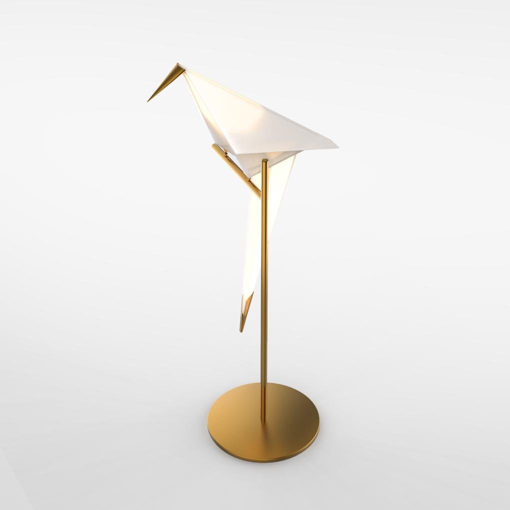 Origami Bird Table Lamp Swaying LED Brass Mid-Century Sculptural Accent 33 Inch Glowing Shade