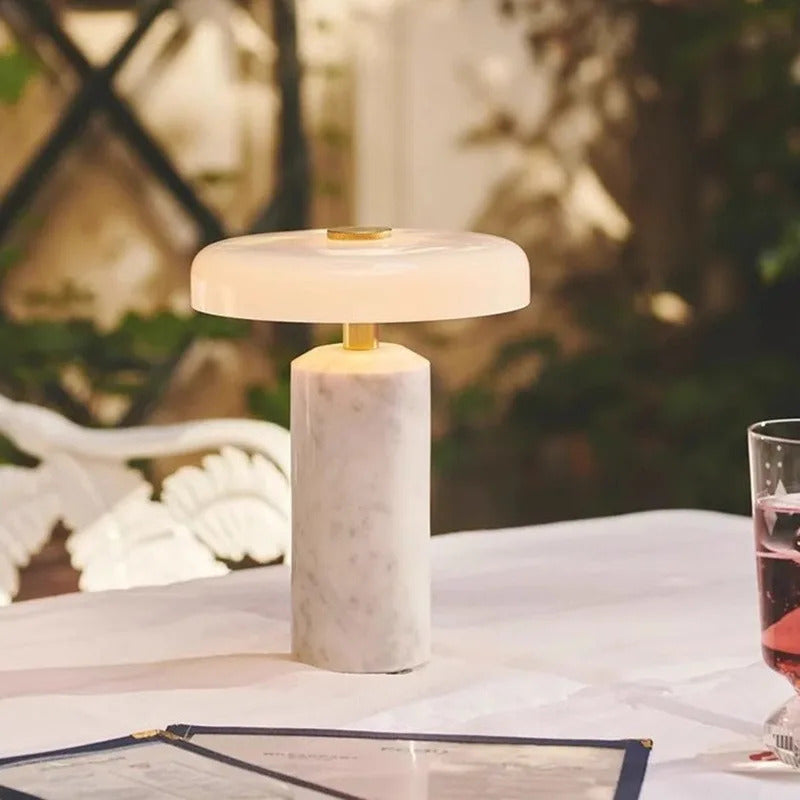Modern Rechargeable LED Table Lamp Touch Dimmable Marble Base Blown Glass Shade Wireless Charger 3000K Denmark 8.27 Inch