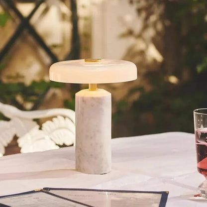 Modern Rechargeable LED Table Lamp Touch Dimmable Marble Base Blown Glass Shade Wireless Charger 3000K Denmark 8.27 Inch