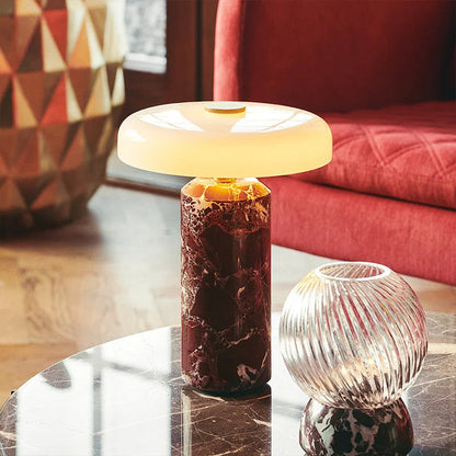 Modern Rechargeable LED Table Lamp Touch Dimmable Marble Base Blown Glass Shade Wireless Charger 3000K Denmark 8.27 Inch