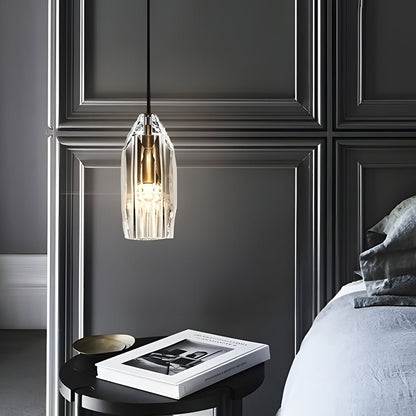 Faceted Crystal Geometric Pendant Light with Brass Hardware