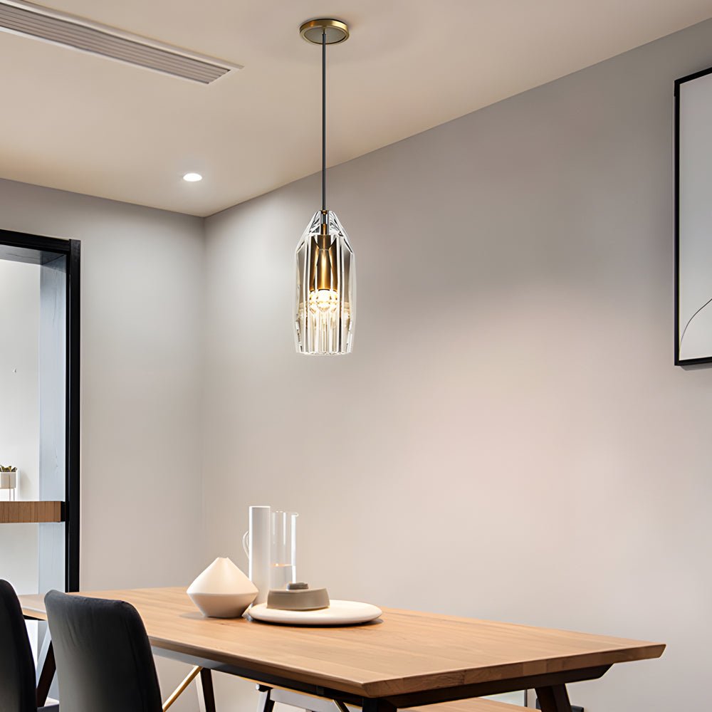 Faceted Crystal Geometric Pendant Light with Brass Hardware
