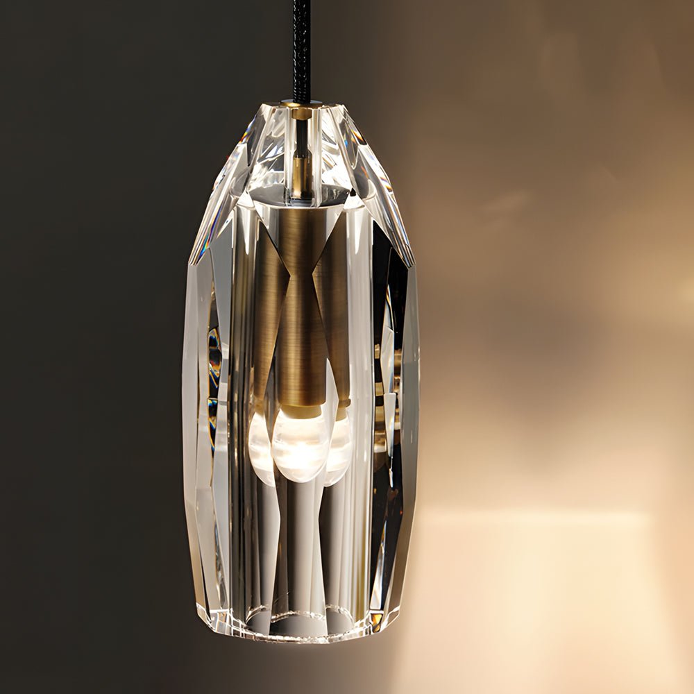 Faceted Crystal Geometric Pendant Light with Brass Hardware