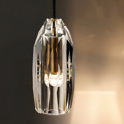 Faceted Crystal Geometric Pendant Light with Brass Hardware