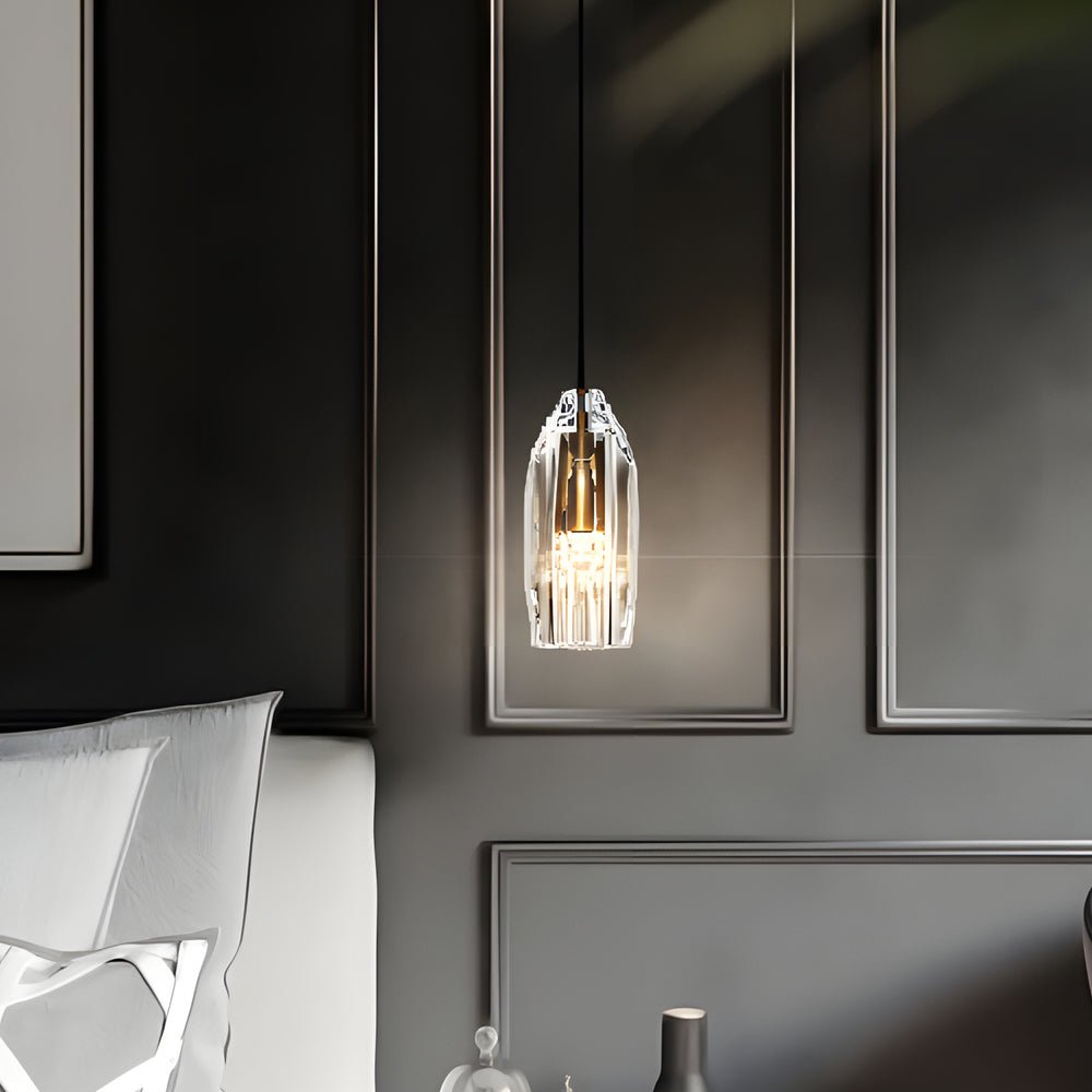 Faceted Crystal Geometric Pendant Light with Brass Hardware