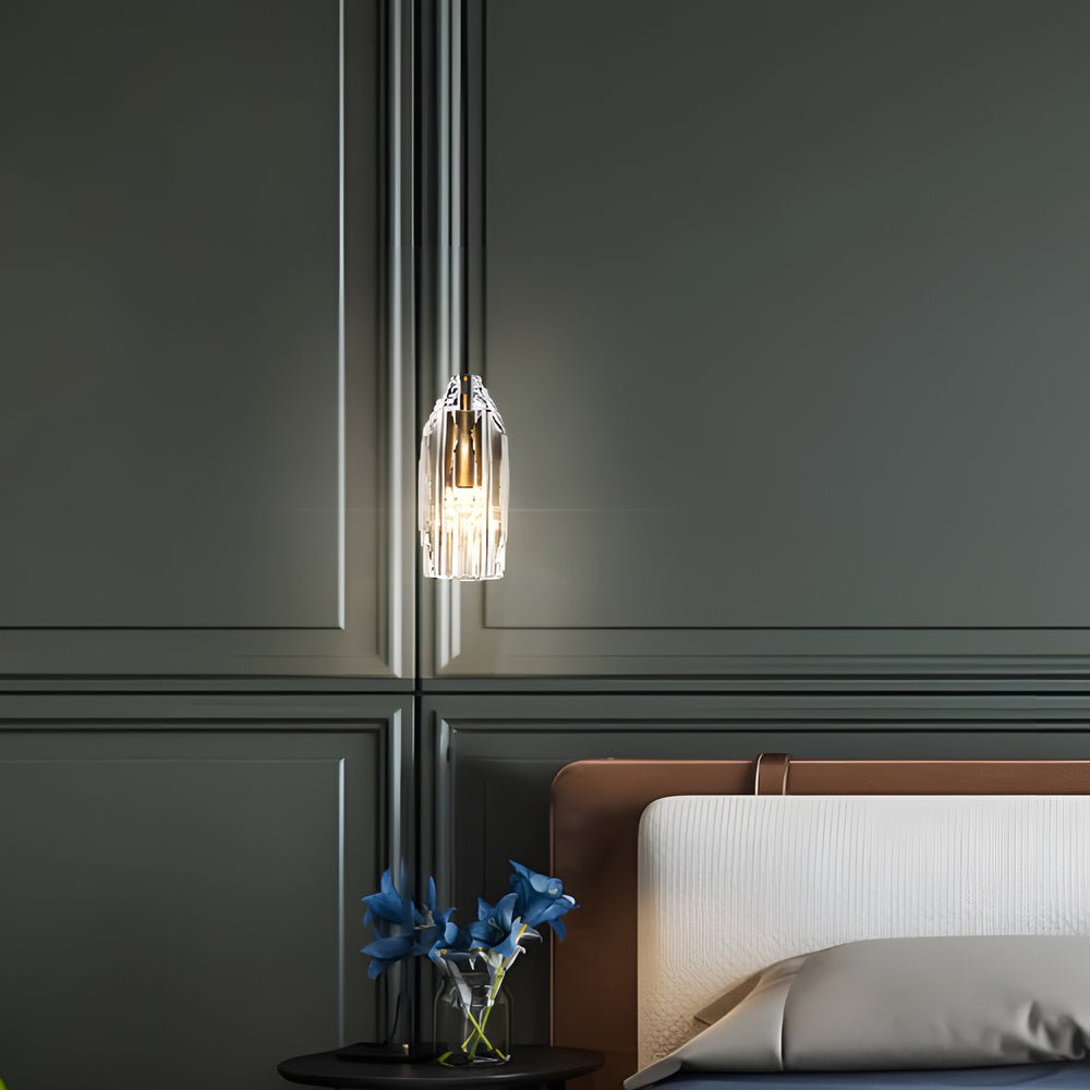 Faceted Crystal Geometric Pendant Light with Brass Hardware