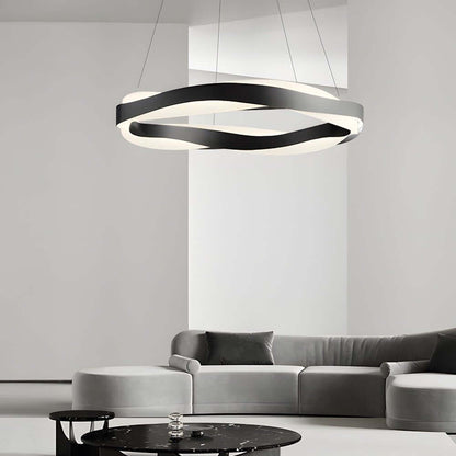 Modern Black Wavy Linear LED Pendant Light Chandelier Dining Room Kitchen Island Living Room