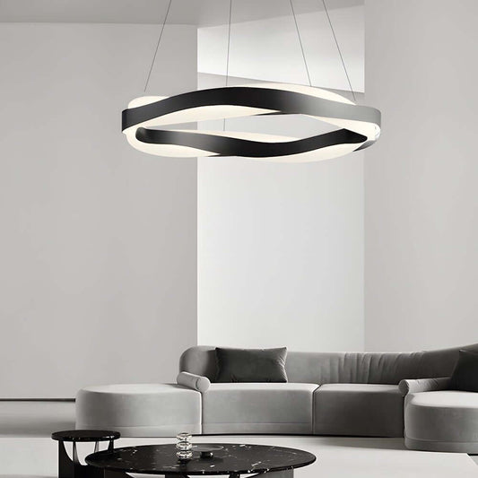 Modern Black Wavy Linear LED Pendant Light Chandelier Dining Room Kitchen Island Living Room