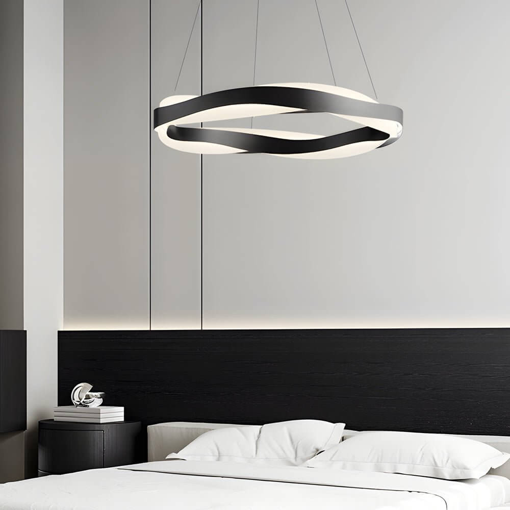 Modern Black Wavy Linear LED Pendant Light Chandelier Dining Room Kitchen Island Living Room
