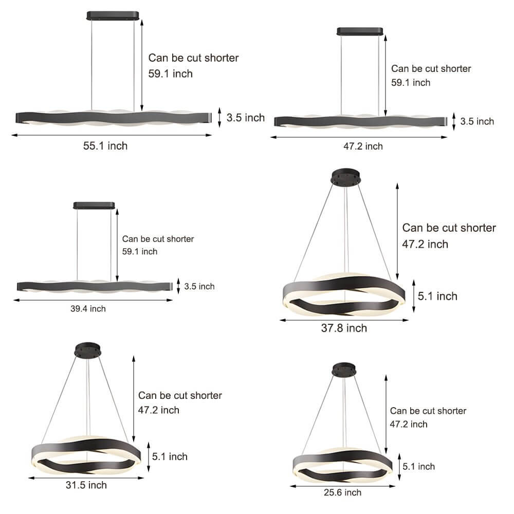 Modern Black Wavy Linear LED Pendant Light Chandelier Dining Room Kitchen Island Living Room
