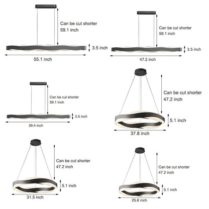 Modern Black Wavy Linear LED Pendant Light Chandelier Dining Room Kitchen Island Living Room