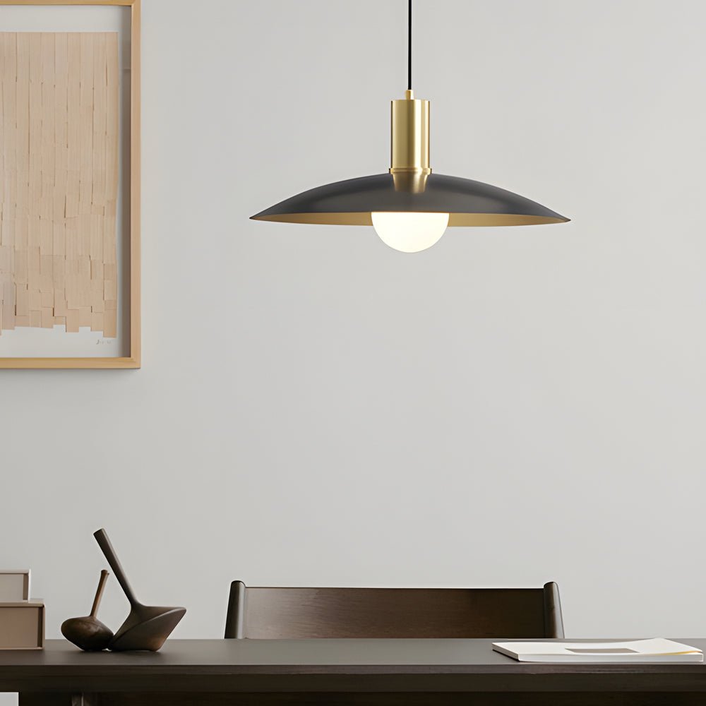 Mid-Century Flared Milky Glass and H65 Copper Pendant Light