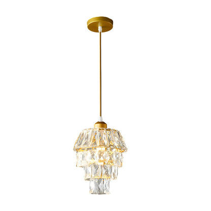 Mini Crystal Metal Pendant Light E14 Hand-Set Faceted Crystal Gold Black 2 Styles Indoor