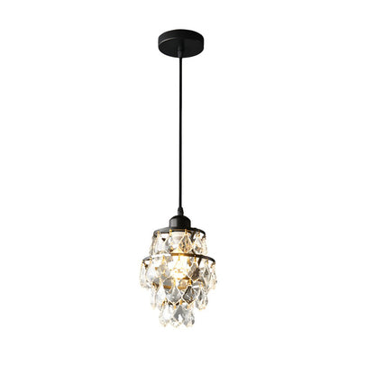 Mini Crystal Metal Pendant Light E14 Hand-Set Faceted Crystal Gold Black 2 Styles Indoor