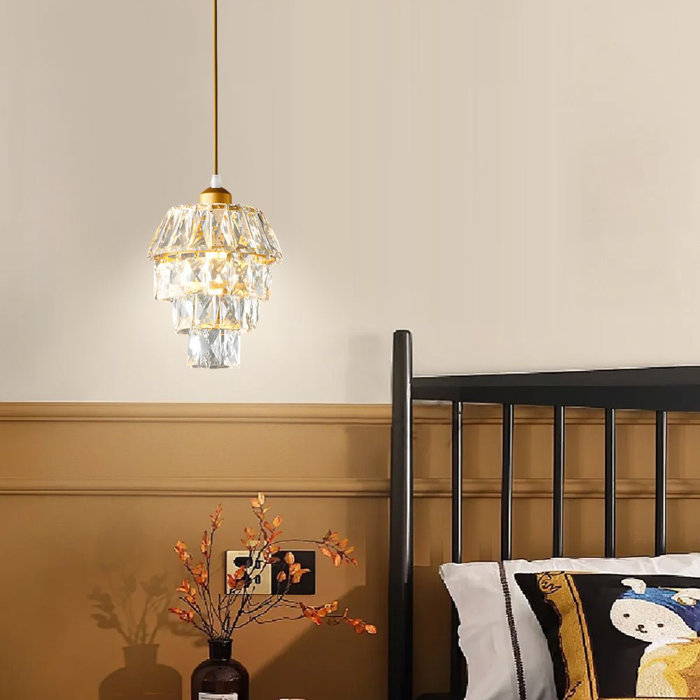 Mini Crystal Metal Pendant Light E14 Hand-Set Faceted Crystal Gold Black 2 Styles Indoor