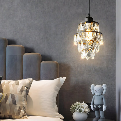 Mini Crystal Metal Pendant Light E14 Hand-Set Faceted Crystal Gold Black 2 Styles Indoor
