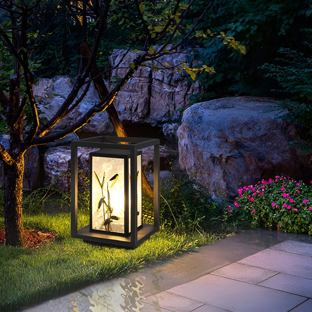 Artistic Solar LED Bollard Light Landscape Pattern Outdoor Pathway Lighting Waterproof Steel Acrylic E27 IP55