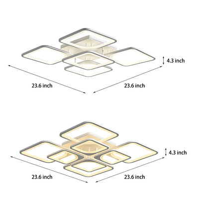 Square Internal External Semi-Flush Mount Ceiling Light — Modern White Iron Acrylic Dimmable Remote LED 5 8 Light