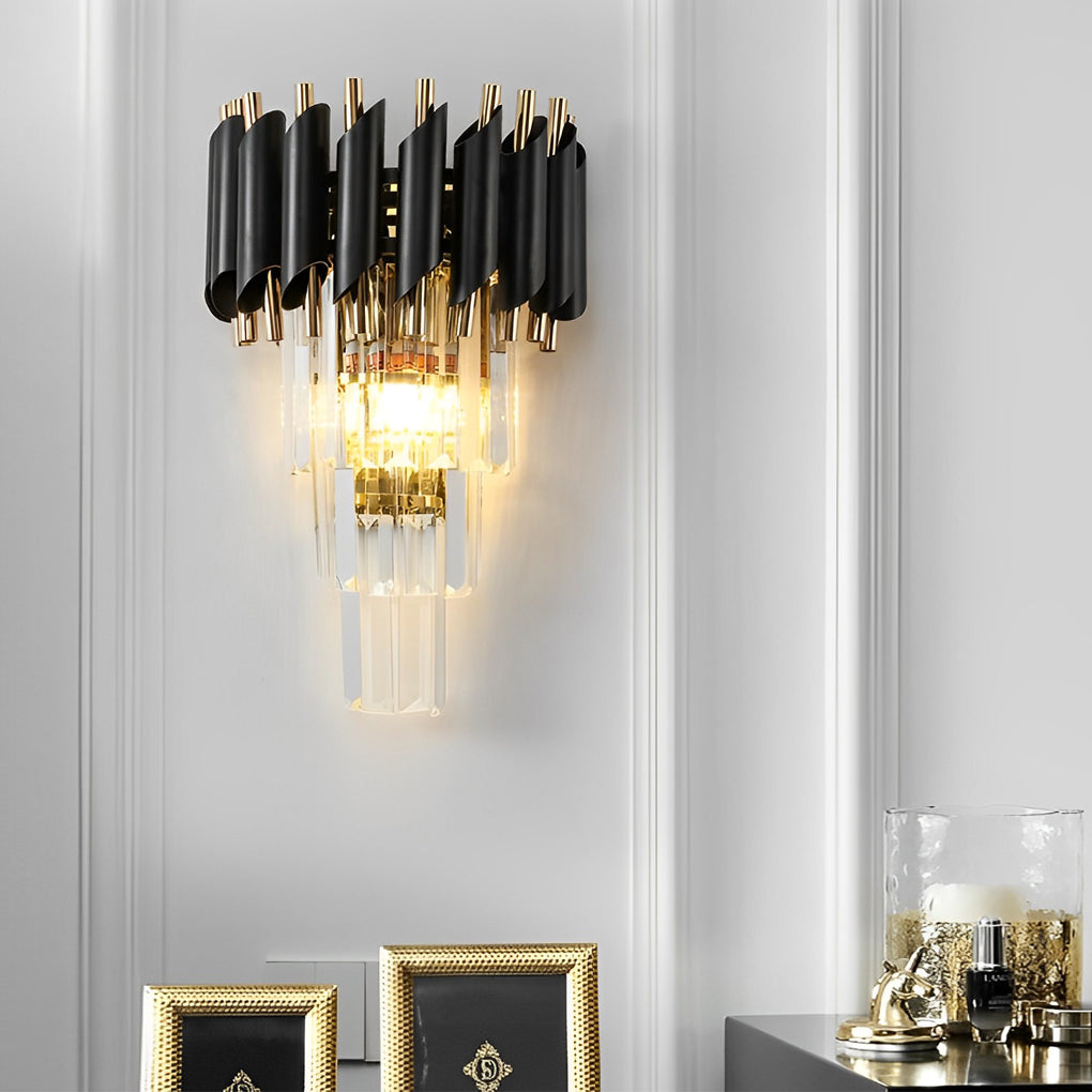 Modern Crystal Wall Sconce – Black & Gold Luxury E14 Wall Light Fixture