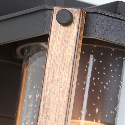 Industrial Outdoor Wall Lantern Die-Cast Aluminum Iron Wood Grain Stand Glass E27 3000K Black Courtyard Villa