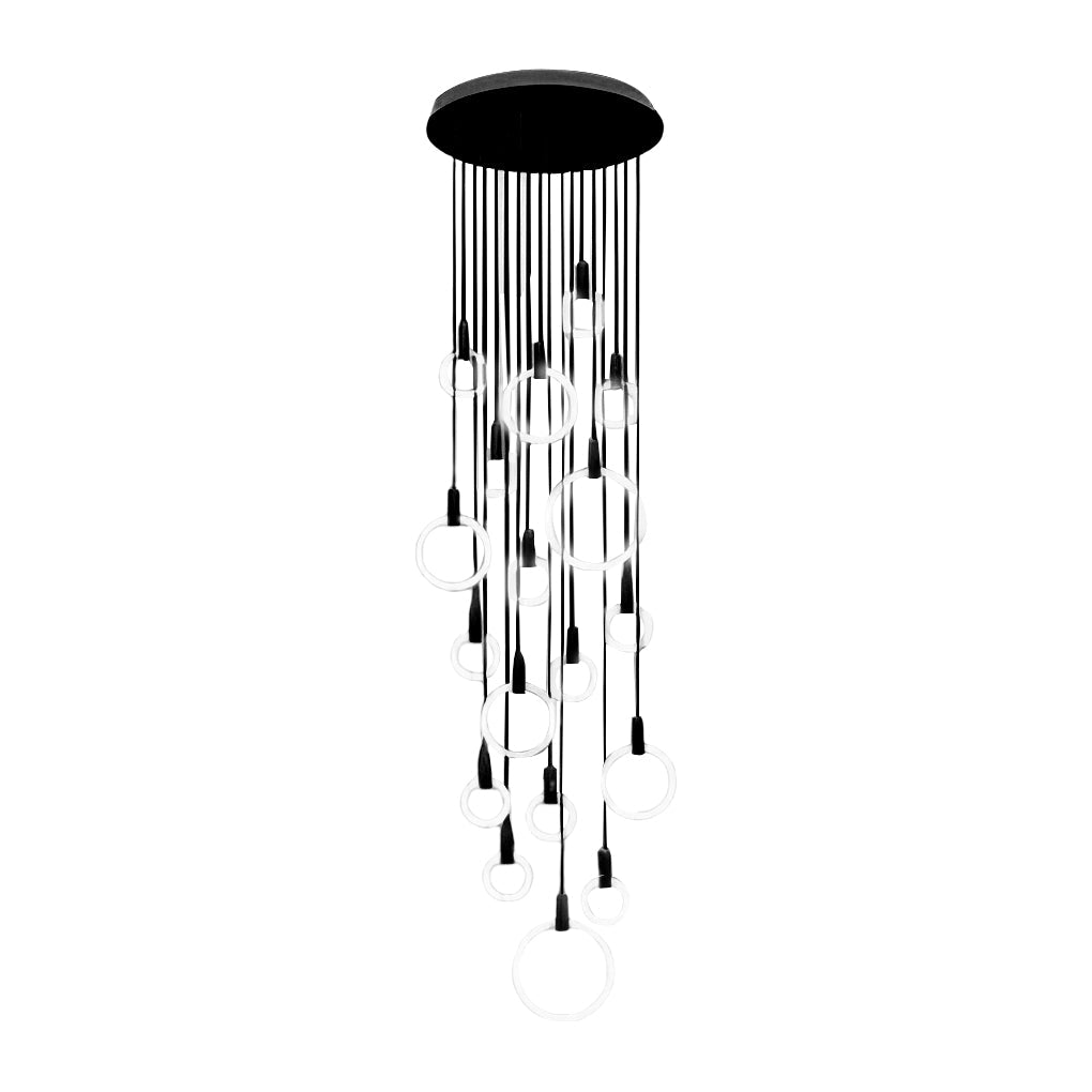 Staircase Chandelier Iron Acrylic Ring Gold Black Integrated LED Modern Nordic Retro Remote Control Stepless Dimming Twelve Configurations 1-Light to 20-Light