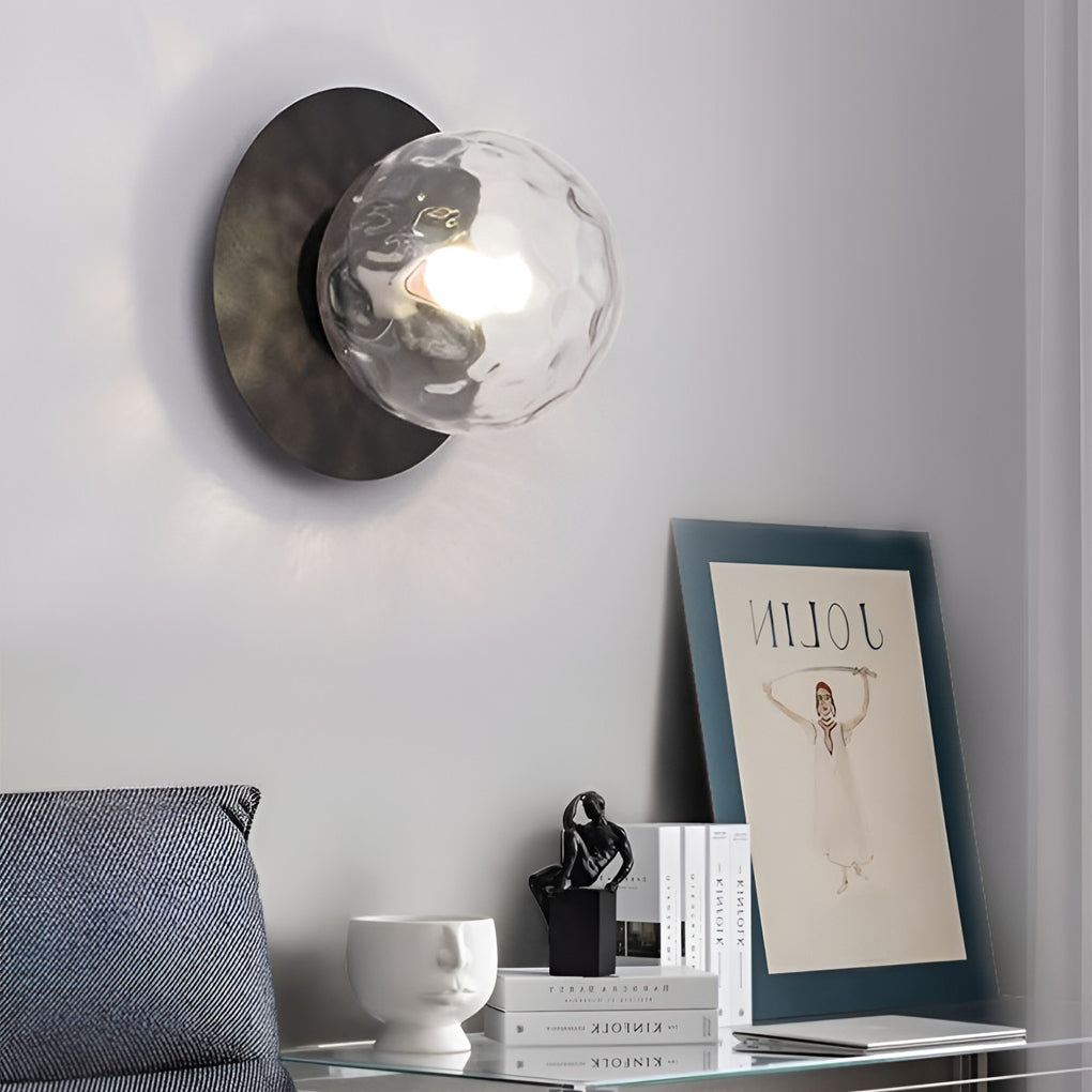 Round Glass Ball LED Wall Sconce Modern Gold Black Bedroom Living Room 12W