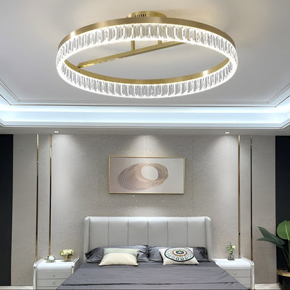 Minimalist Round LED Semi-Flush Mount Ceiling Light Modern Copper Acrylic Gold 3 Step Dimmable 20 Inch