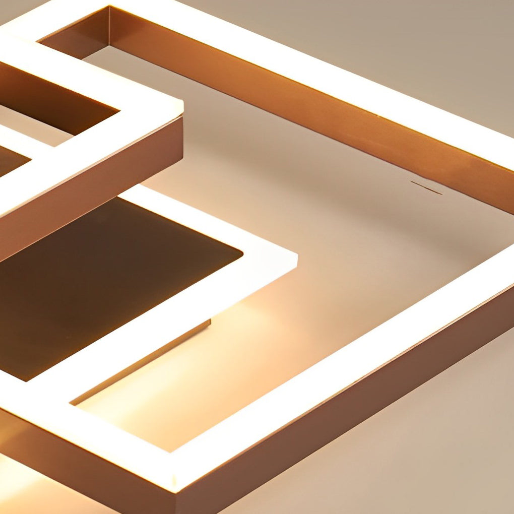 Double-Layer Overlapping Square Semi-Flush Mount Ceiling Light — Modern Nordic Brown Aluminum Acrylic LED