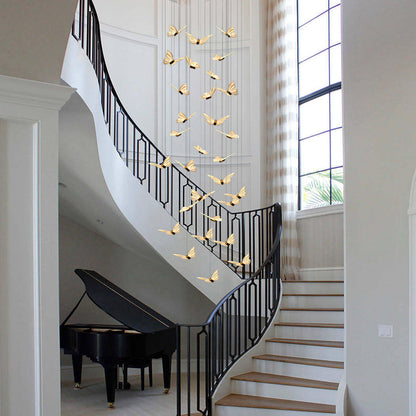 Staircase Chandelier Iron Aluminum Acrylic Butterfly Black Gold Electroplated Integrated LED Modern Retro 3-Step Colour Temperature Five Configurations 9-Light to 30-Light