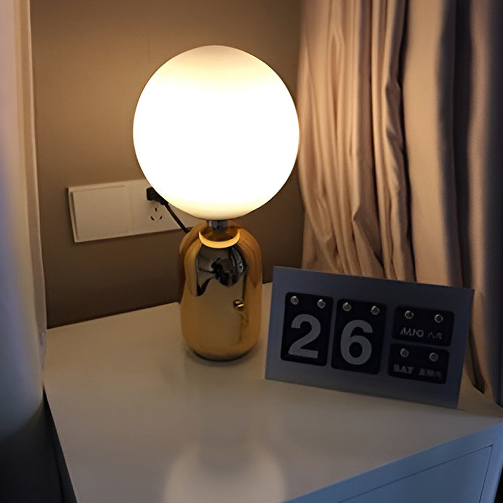 Modern Table Lamp Frosted Glass Globe Electroplated Metal Column Nordic E27 LED Gold Black 3 Sizes Up To 19.3 Inch