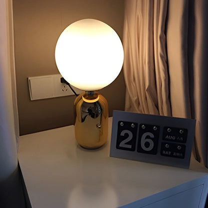 Modern Table Lamp Frosted Glass Globe Electroplated Metal Column Nordic E27 LED Gold Black 3 Sizes Up To 19.3 Inch