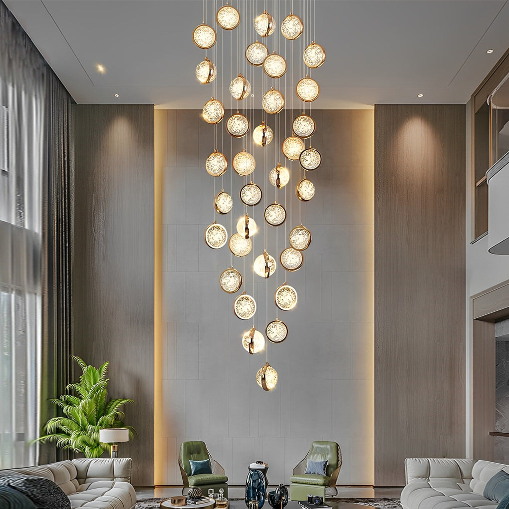 Staircase Chandelier Stainless Steel Gold Gas-Injected Hand-Blown Crystal Globe Cluster Integrated LED Modern Fixed Warm White Five Configurations 8-Light to 36-Light