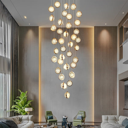 Staircase Chandelier Stainless Steel Gold Gas-Injected Hand-Blown Crystal Globe Cluster Integrated LED Modern Fixed Warm White Five Configurations 8-Light to 36-Light