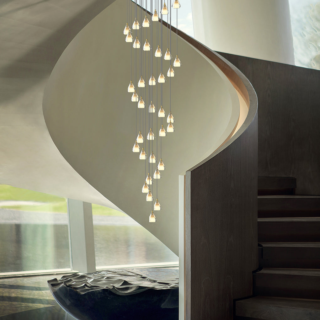 Staircase Chandelier H65 Brass Crystal Shade Brushed Copper Gold Integrated LED Modern Retro Nordic 3-Step Colour Temperature Five Configurations 9-Light to 36-Light