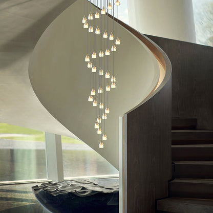 Staircase Chandelier H65 Brass Crystal Shade Brushed Copper Gold Integrated LED Modern Retro Nordic 3-Step Colour Temperature Five Configurations 9-Light to 36-Light